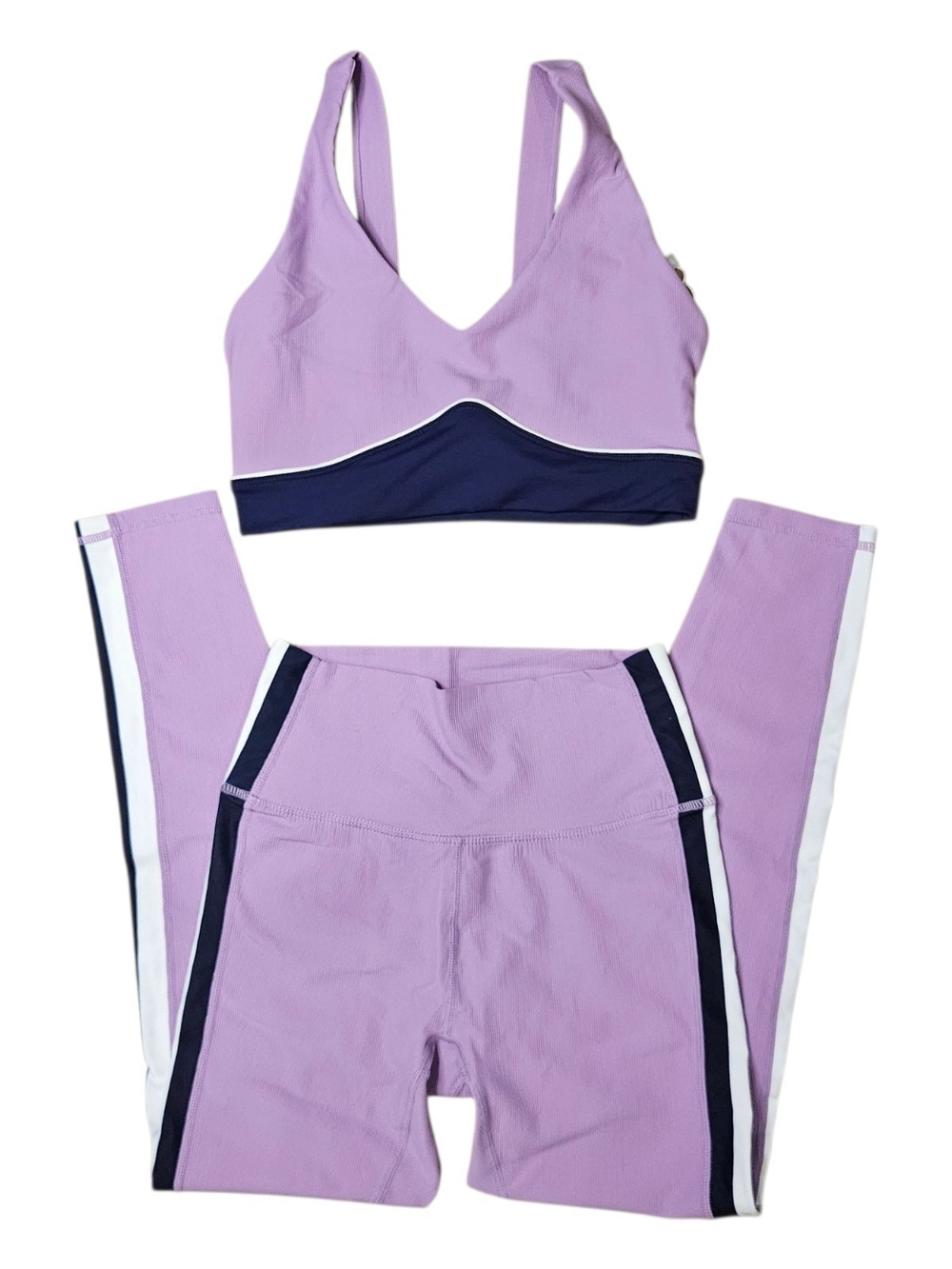 WILO Lavender High-Waist Ribbed Leggings & Sports Bra Set